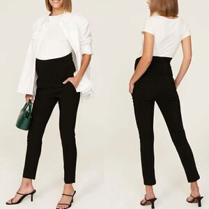 SOON Maternity Pants Womens 8 Black Dream Slim Straight Leg Crop Pockets Stretch